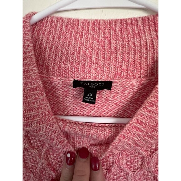 Talbots Womens Sweater Size 2X Pink Honeycomb Hi-Low Mock Neck Pullover Knit - Picture 3 of 5